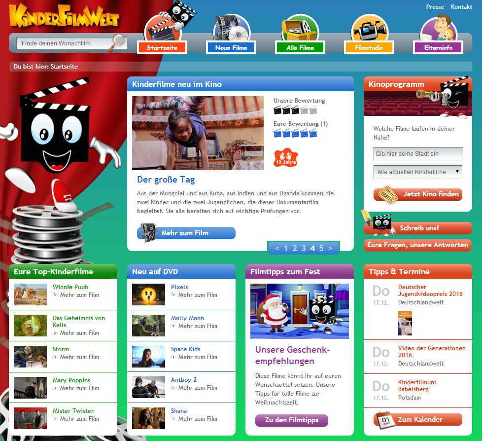 Startseite von www.kinderfilmwelt.de